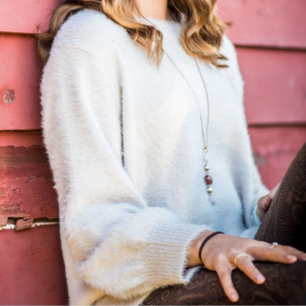 Fabrik cream sweater with puff sleeve